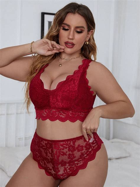Plus Floral Lace Scallop Trim Lingerie Set Artofit
