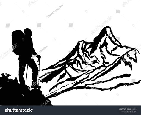silhouette hiker mountain hiking rock mountain stock vector royalty
