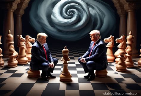 Trump And Modi On Giant Chess Pieces In Vortex Backdrop Stable