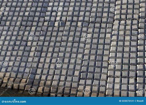 Concrete Bonded Blocks For Strengthening The River Slope Royalty Free