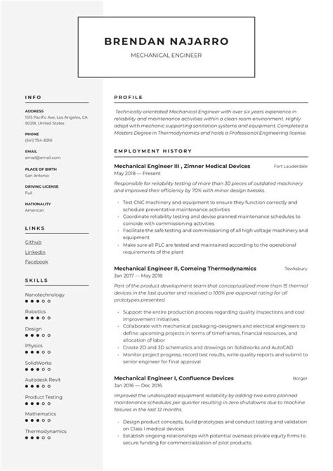 Mechanical Engineer Resumes Cv Examples Guide