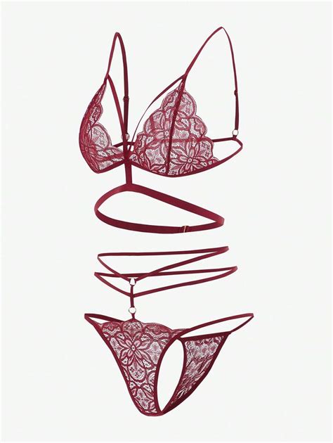 Classic Sexy Floral Lace Harness Lingerie Set SHEIN UK
