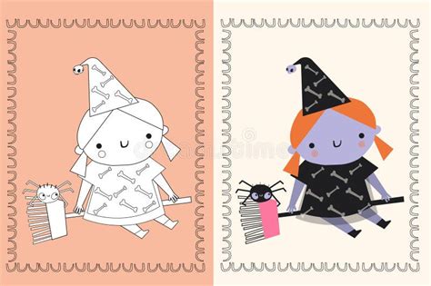 Witch Vector Illustration in Doodle Style. Halloween Stock Vector - Illustration of cartoon ...