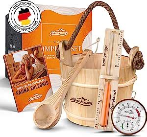 ALPENHAUCH Sauna Eimer mit Kelle 100 Naturholz Edler Saunakübel