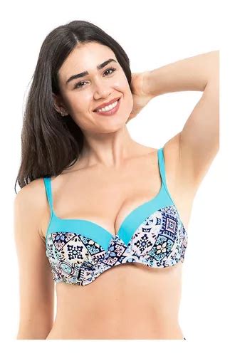Bikini Estilo Sostén Copa C d Estampado Turquesa Cuotas sin interés