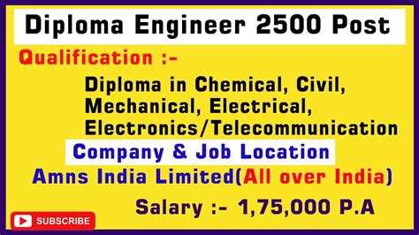 Job In All Over India Diploma Level Job Amns India Limited