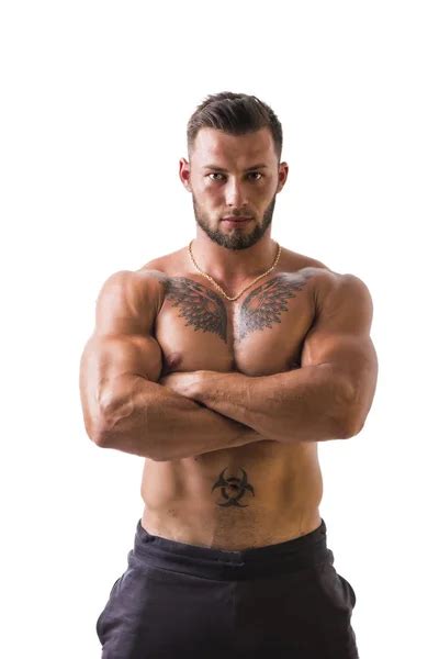 Handsome Half Naked Muscular Man Standing Isolated Stock Photo Artofphoto