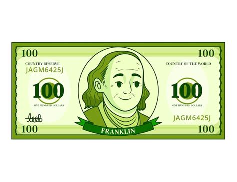 Illustration de dessin animé de billet de 100 dollars dessinés à la