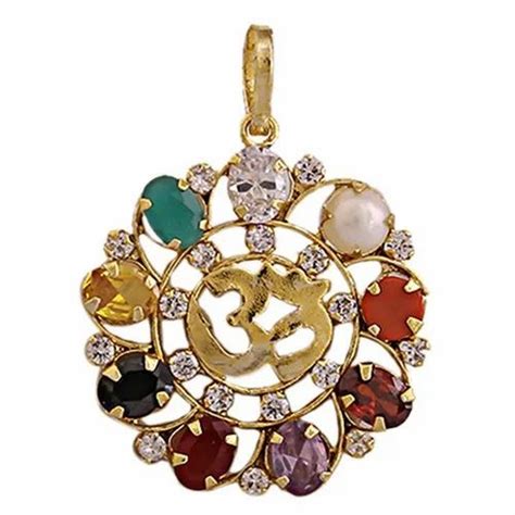 Navratna Gemstone Pendant Designer Party Wear Synthetic Navratan