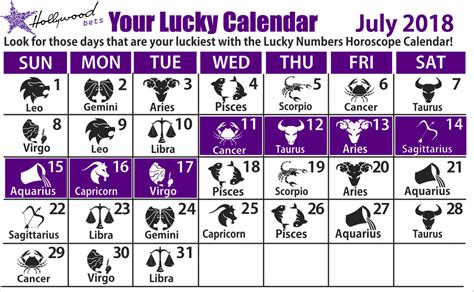 Leo Lucky Days Calendar Renie Charmain