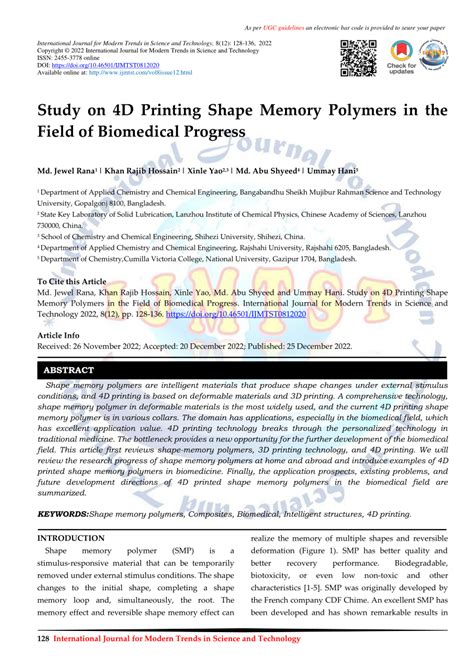 Pdf Study On 4d Printing Shape Memory Polymers In The Field Of