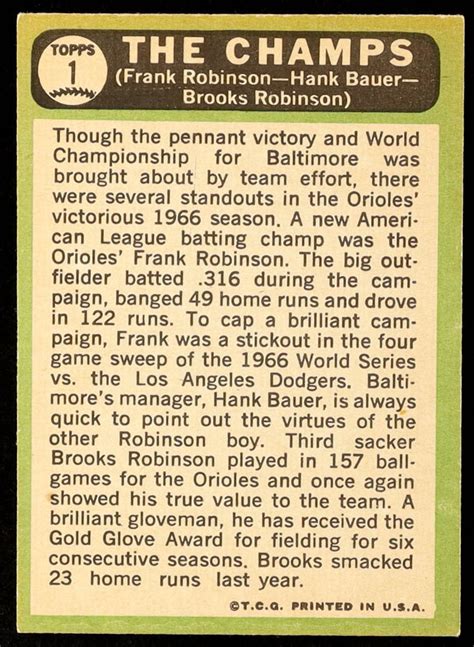 Frank Robinson Hank Bauer MG Brooks Robinson DP 1967 Topps 1 The