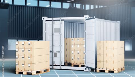 cardboard boxes  sea container pallets  parcels  warehouse