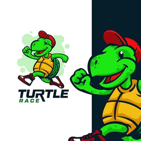 Logotipo De La Mascota De La Carrera De Tortugas Vector Premium