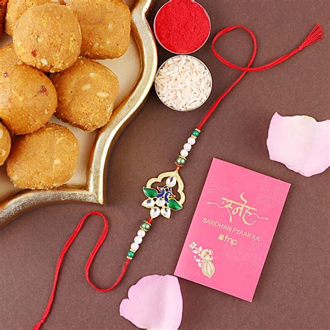 Sneh Designer Stone Rakhi With Besan Laddoo Singapore Gift Sneh