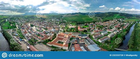 Aerial View Of The Of Podolinec Town In Slovakia Along With Its River