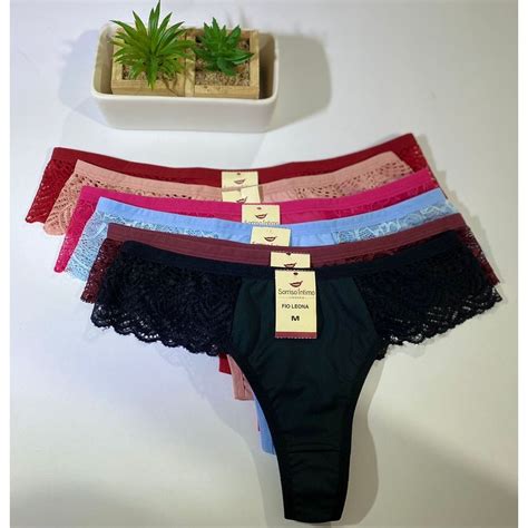 Kit 10 Calcinhas Alice Fio Dental E Renda Na Lateral Lingerie Shopee