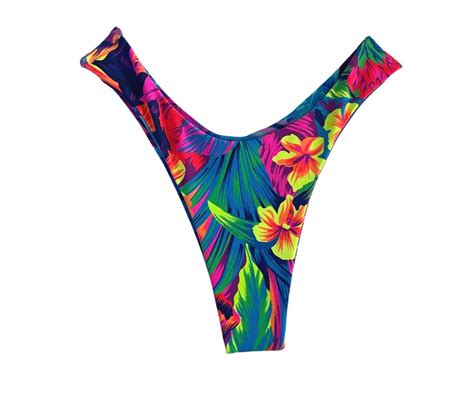 Retro Cheeky Reversible Bikini Bottom Skimpy Surf Thong Laguna Bikini Bottom Neon Floral