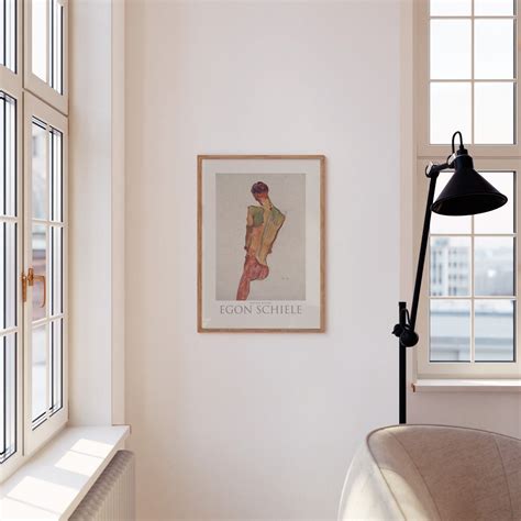 Egon Schiele Male Nude Back View Antique Portrait Of A Man Sketch
