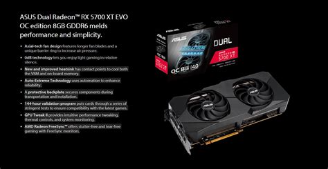 Asus Dual Radeon RX 5700XT O8G EVO, Dual EVO Gaming 8GB, 2 FANS, PCI ...