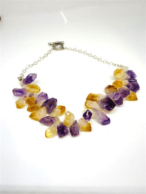 Rough Cut Amethyst And Citrine Necklace Etsy