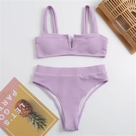 Purple V Brace High Waist Bikini Set Swimwear India
