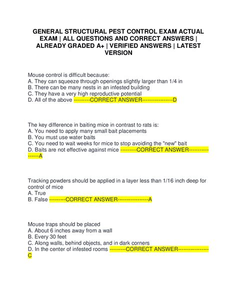 GENERAL STRUCTURAL PEST CONTROL EXAM ACTUAL EXAM | ALL QUESTIONS AND