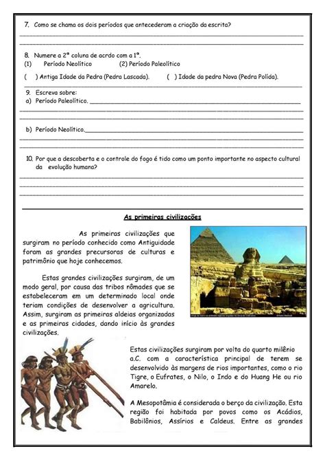 Texto Com Atividades Sobre Povos Pré-colombianos 7 Ano