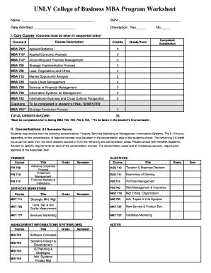 fillable  unlv college  business mba program worksheet fax