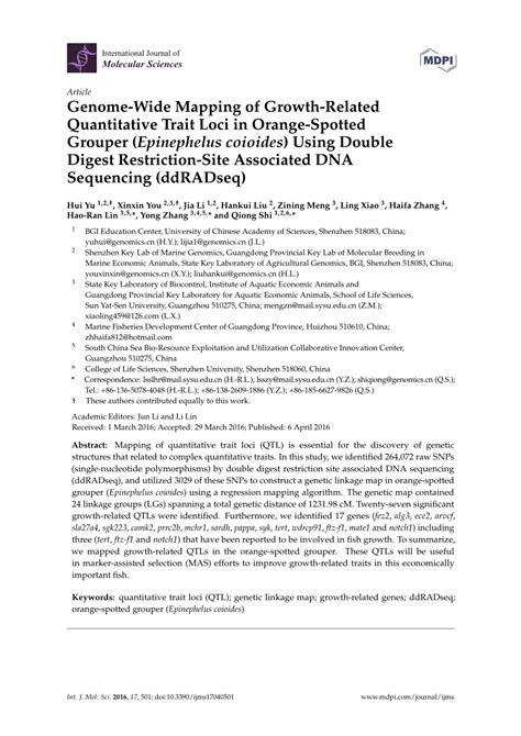 PDF Genome Wide Mapping Of Growth Related Quantitative Trait Loci In