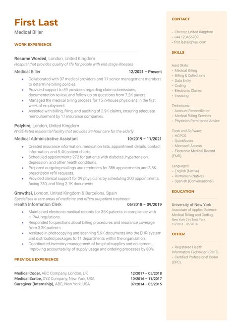 Medical Biller Resume Examples For 2025 Resume Worded