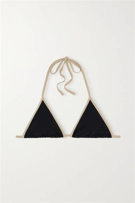 Tot Me Striped Recycled Triangle Bikini Top Black Editorialist