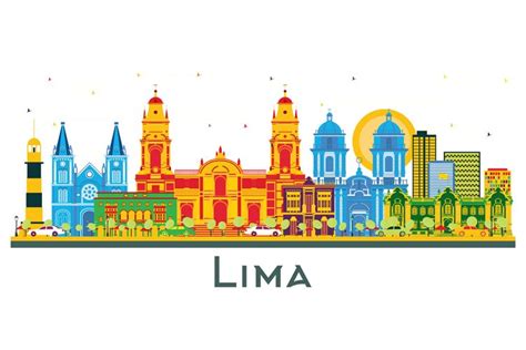 Lima Peru City Skyline with Color Buildings Isolated.