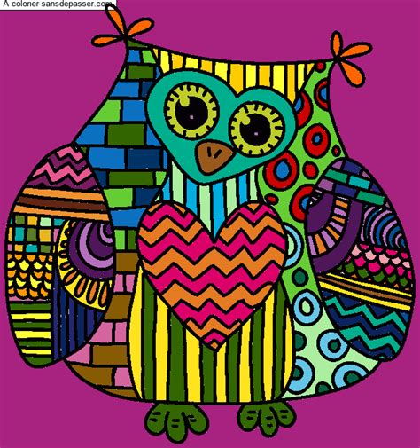 Dessin Colorié Coloriage Hibou Mandala Par Doudy Sans Dépasser