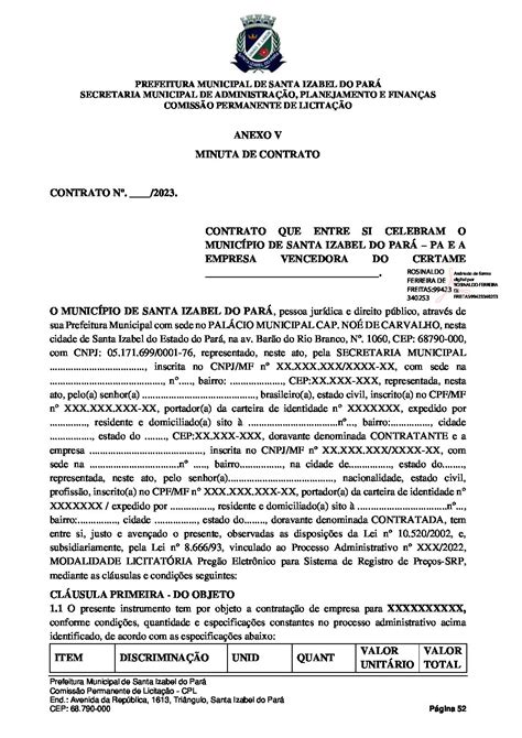 Minuta Do Contrato Ass Prefeitura Municipal De Santa Izabel Do Par