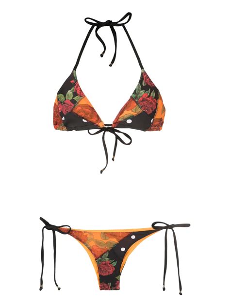 Amir Slama Patchwork Rose Pattern Bikini Set Multicolour FARFETCH