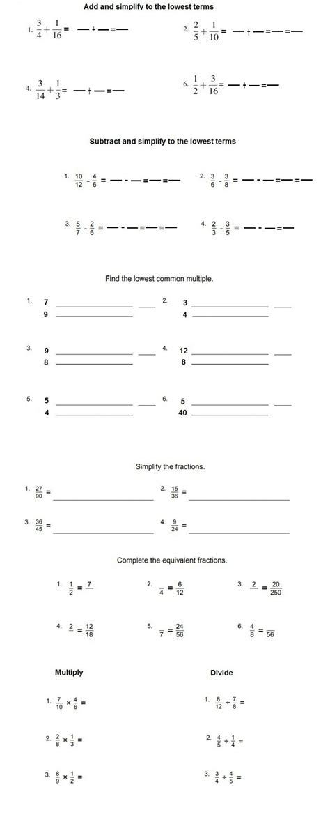 Year Add Subtract Multiply And Divide Fractions Worksheets