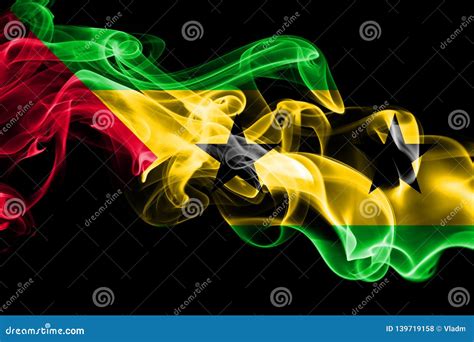 National Flag Of Sao Tome And Principe Made From Colored Smoke Isolated