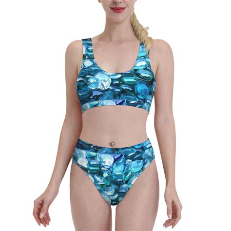 Bixox Blue Kyanite Pattern Two Piece Sports Bikini With U Shaped Top