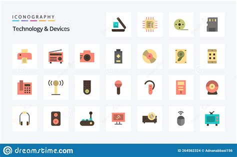 Paquete De Iconos De Color Plano De 25 Dispositivos Ilustración del