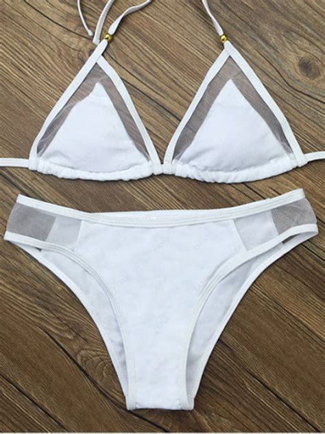 14 OFF 2021 Voile Panel See Through Bikini Set In WHITE ZAFUL