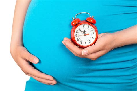 Close Up Blue Bow On The Naked Belly Of A Pregnant Woman Creative