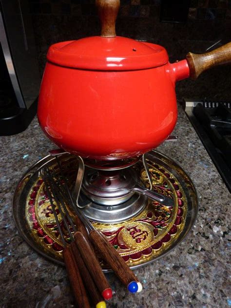 Vintage Red Retro Fondue Set With Forks And Tray Fondue Set Fondue