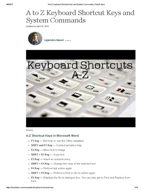 A To Z Keyboard Shortcut Keys and System Commands - TurboFuture | PDF ... 