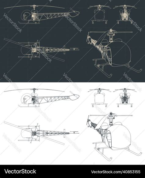 Light helicopter blueprints Royalty Free Vector Image