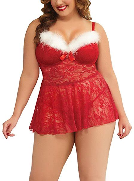 Sexy Lingerie Red Christmas Chemise Lace Babydoll With G String