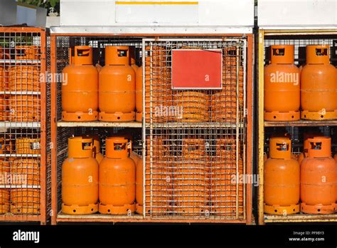 Lpg Gas Cylinders At Gas Station Warehouse Stock Photo Alamy