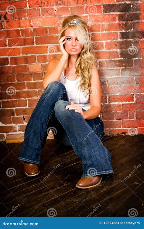 Blonde Against Brick Wall Stock Photo Image Of Fashion 12624864