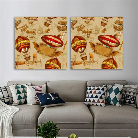 OWNSERIES Vintage Aircraft Hot Air Balloon Aeronautic Transport Pattern PC Canvas Wall Art