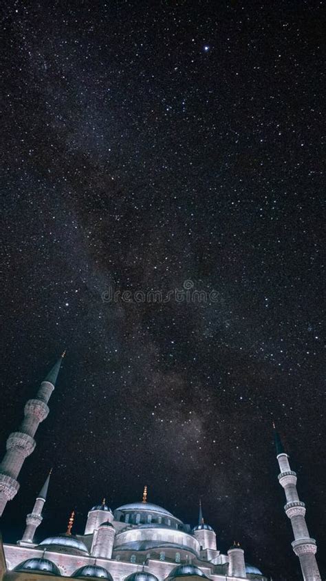 Sultanahmet Mosque Or Blue Mosque With Milky Way Vertical Image Stock